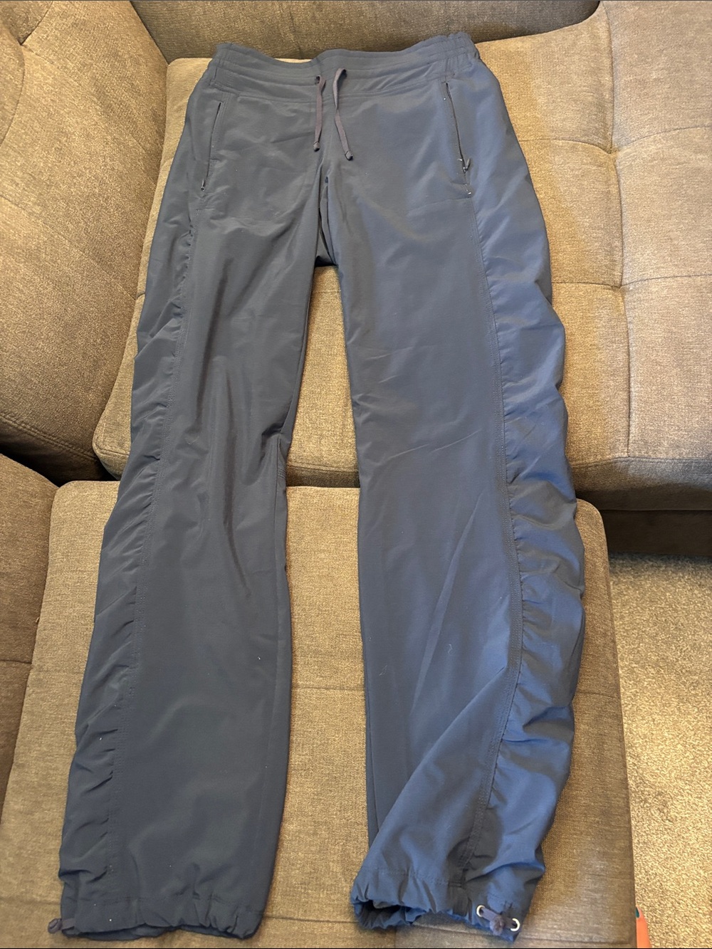 Athleta Navy Drawstring Track Pants with Zippered Pockets